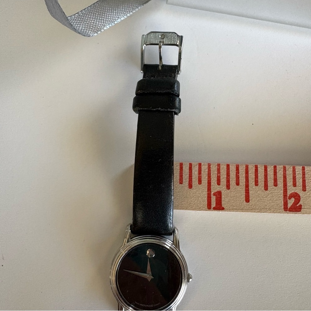 Authentic Movado Swiss Quartz Museum Classic Black Leather Silver Women’s Watch - Picture 10 of 11